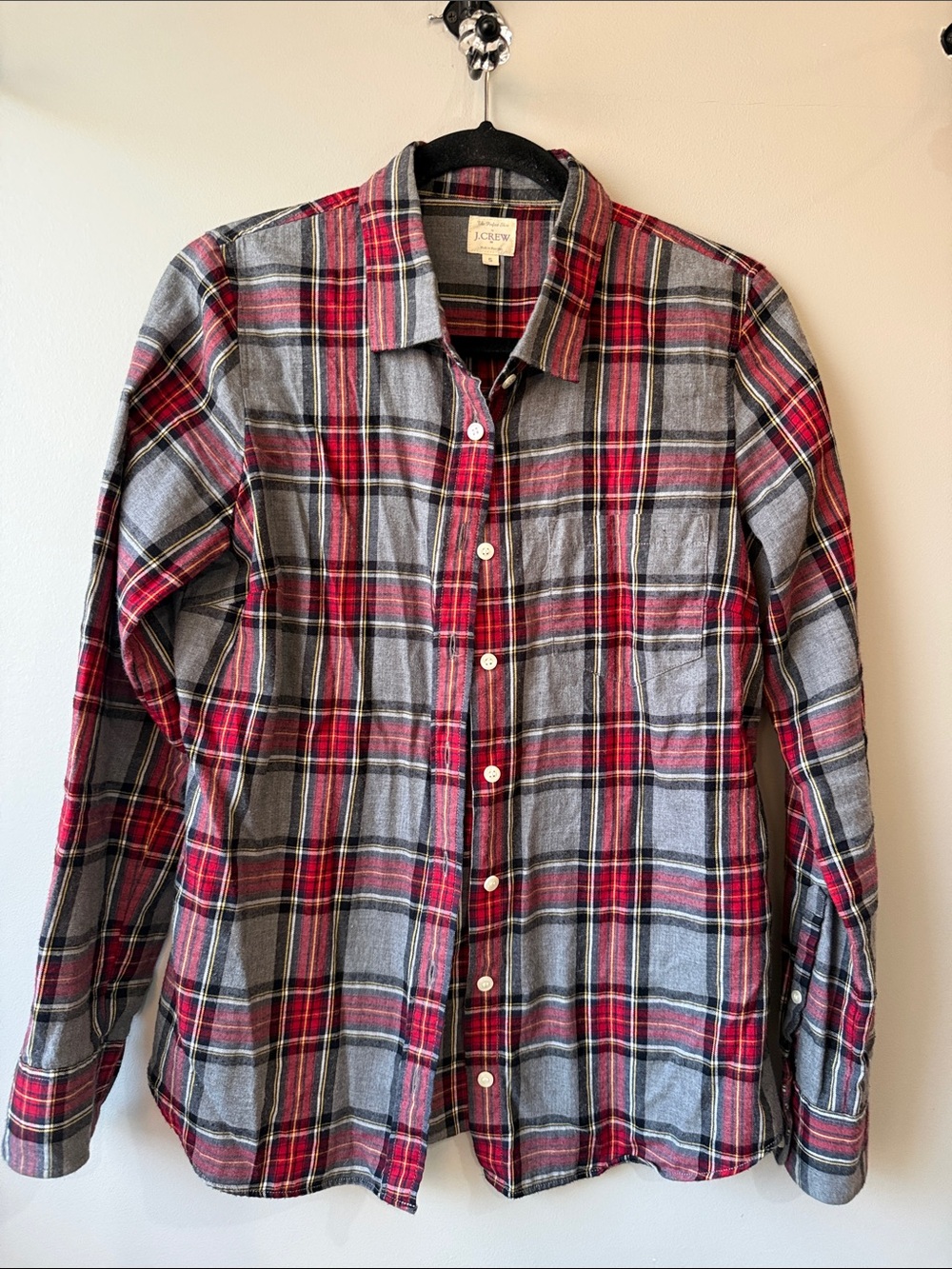 J. Crew The Perfect Shirt Red and Gray Plaid Button-Down 100% cotton Small